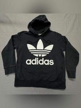 Adidas Men’s Hoodie Size Large Black White Trefoil Logo Pullover Sweatshirt G22